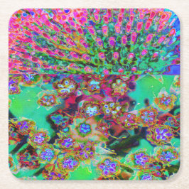 Psykedelisk Abstrakt Groovy Lila Sedum Underlägg Papper Kvadrat