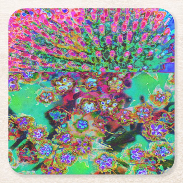 Psykedelisk Abstrakt Groovy Lila Sedum Underlägg Papper Kvadrat (Framsidan)