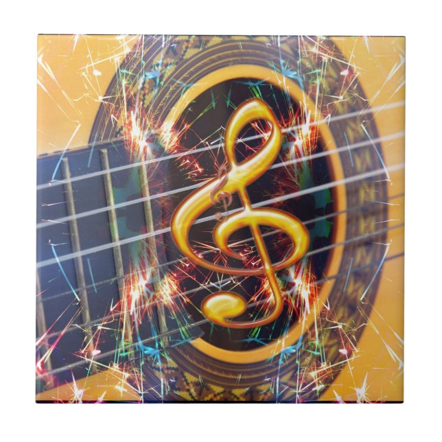 Psykedelisk Akustisk Gitarr, notblad design Kakelplatta (Framsidan)