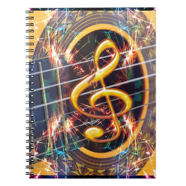 Psykedelisk Akustisk Gitarr, noter design Anteckningsbok Med Spiral (Framsidan)