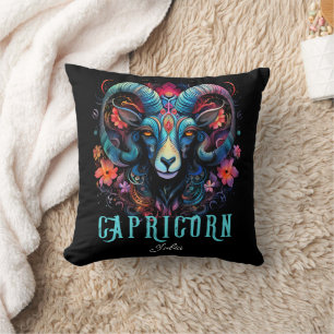 Psykedelisk Art Capricorn Zodiac Namn Kudde