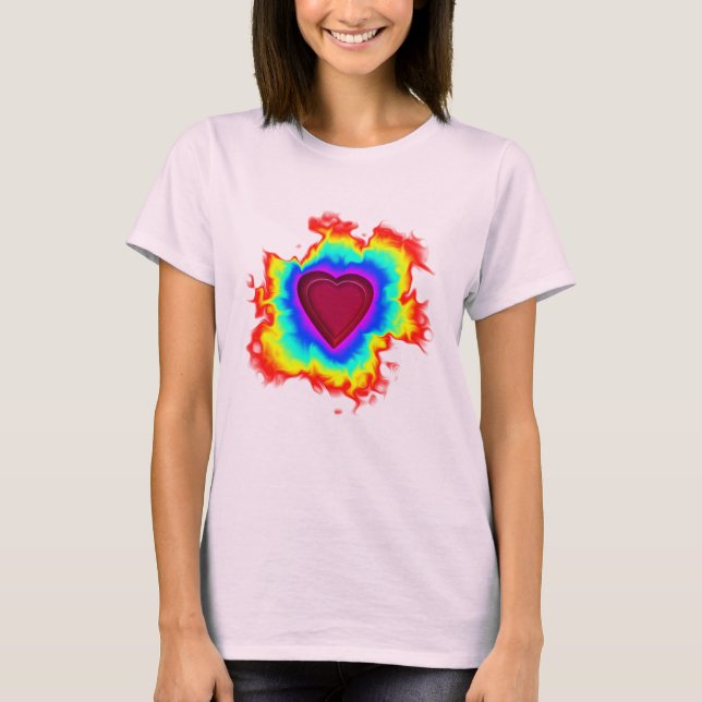 Psykedelisk Aura Dual Heart T Shirt (Framsida)