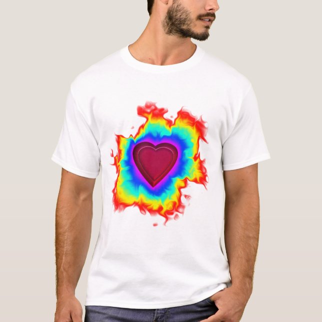 Psykedelisk Aura Dual Heart T Shirt (Framsida)