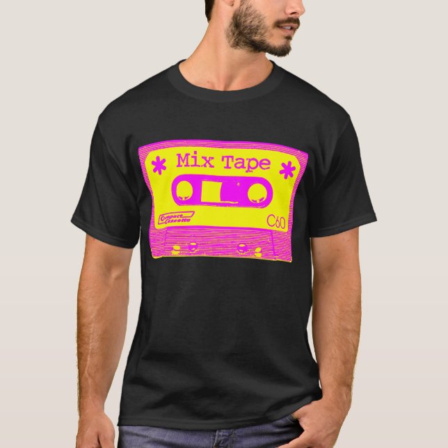 Psykedelisk blandning av band - Magenta och Gult T-shirt (Framsida)