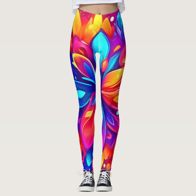 Psykedelisk blombild leggings (Framsida)
