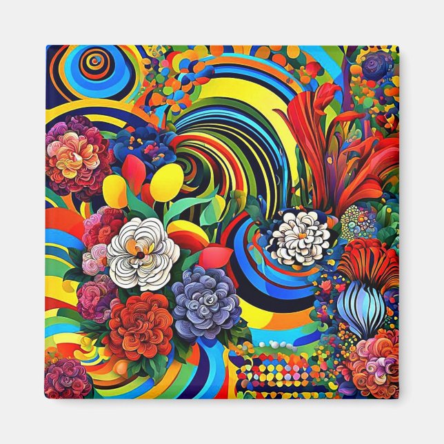 Psykedelisk Blommigt 2 Magnet (Framsidan)