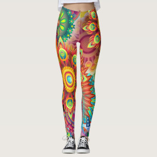 Psykedelisk Blommigt Hippie Boho Mandala Leggings
