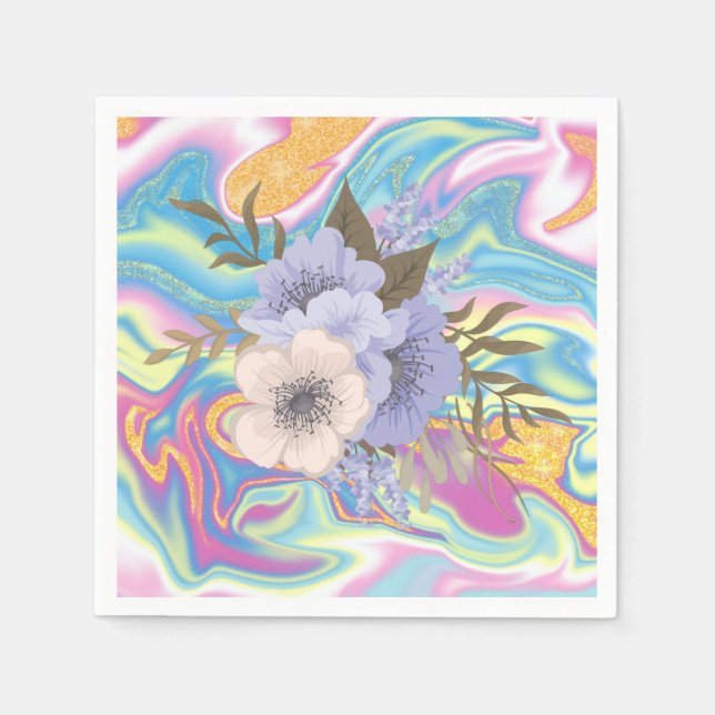 Psykedelisk Blommigt Marble Mönster Abstrakt Flowe Pappersservett (Framsidan)