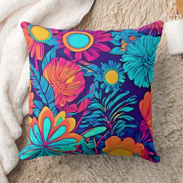 Psykedelisk Blommigt Tapestry Kudde (Filt)