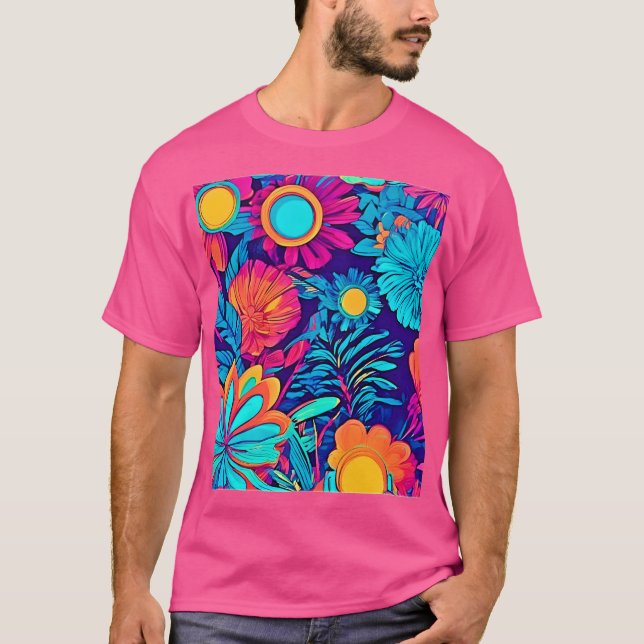 Psykedelisk Blommigt Tapestry T Shirt (Framsida)