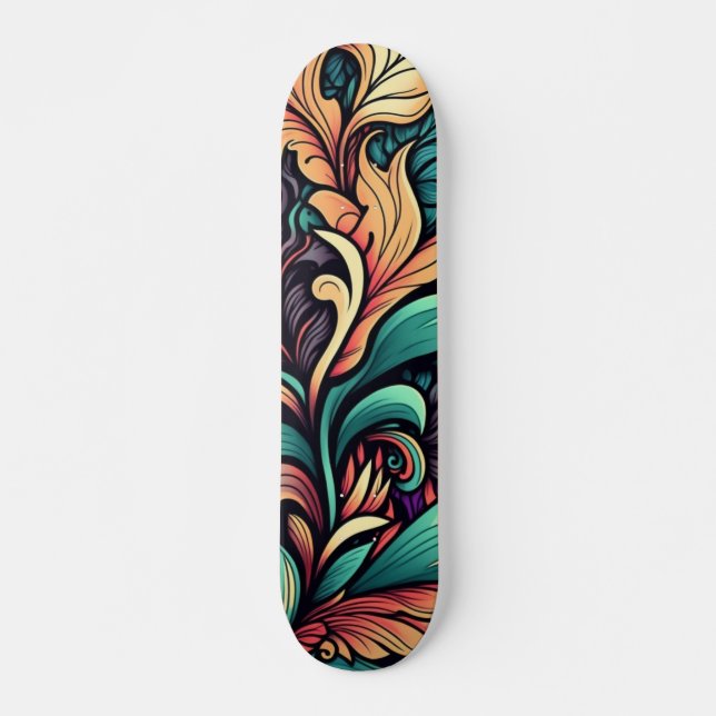 Psykedelisk Blommigt Watercolor Skateboard (Framsida)