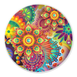Psykedelisk Bohemian Colorful Retro-Abstrakt Knopp
