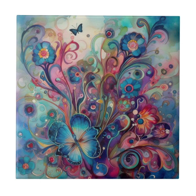 Psykedelisk Butterflies Tile Kakelplatta (Framsidan)