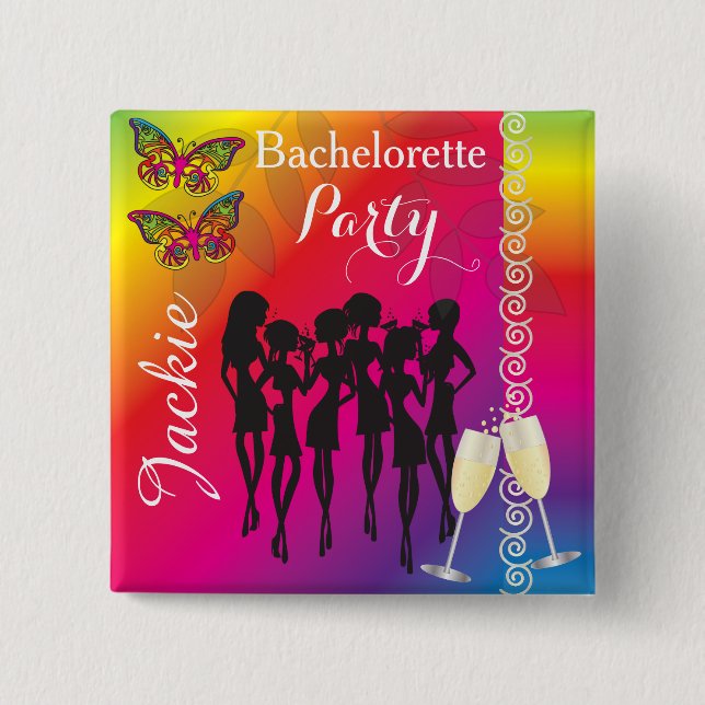 Psykedelisk Butterfly Bachelorette-partidesign Knapp (Framsida)