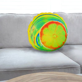 Psykedelisk Citrus Pop Art Orange Slice Tropical Rund Kudde