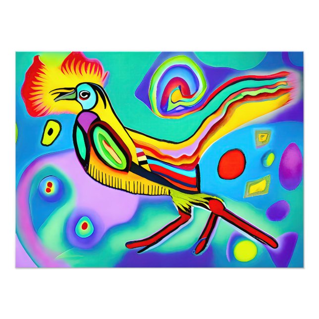 Psykedelisk Cockerel: Färgfläckig tjock cockerel Fototryck (Framsidan)