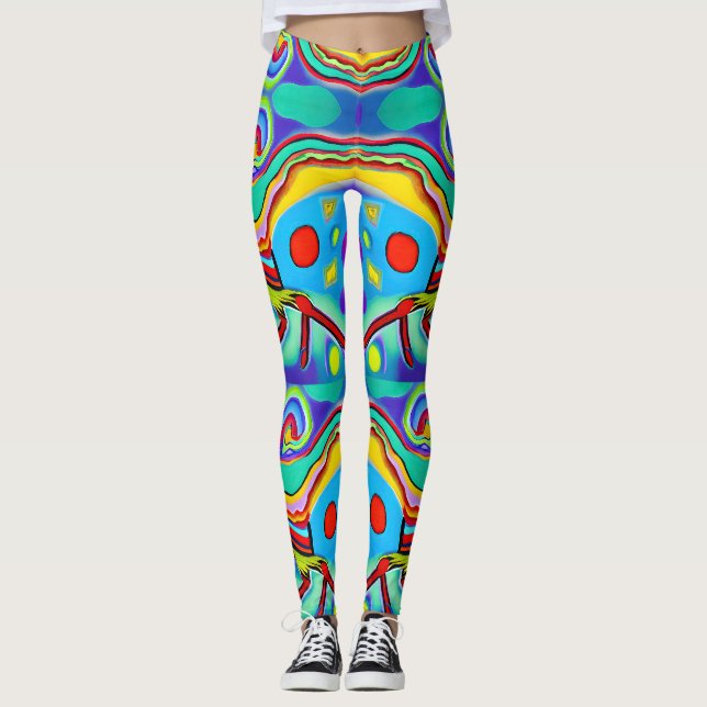 Psykedelisk Cockerel: Färgfläckig tjock cockerel Leggings (Framsida)