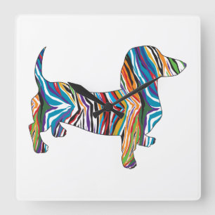 Psykedelisk Dachshund Fyrkantig Klocka