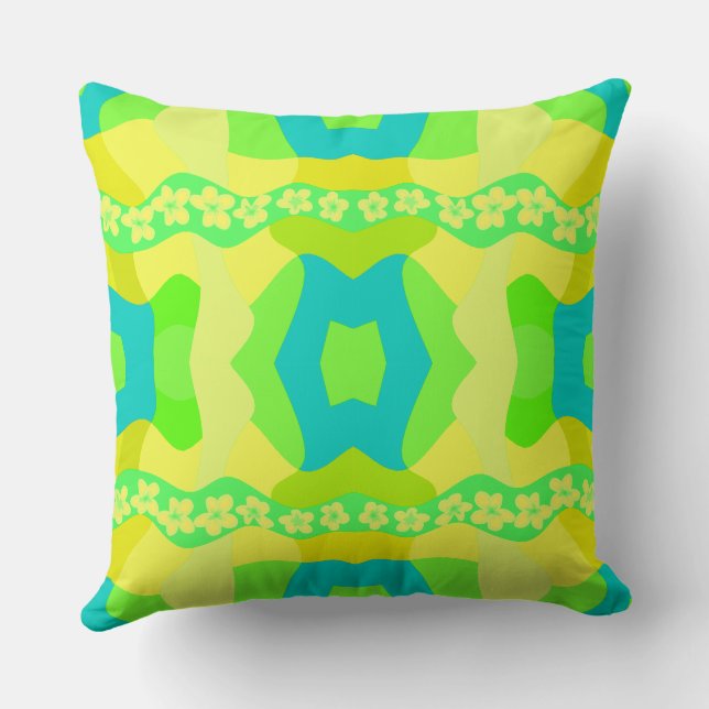Psykedelisk Daisy Chain Patchwork Lemon Lime Teal Kudde (Baksida)