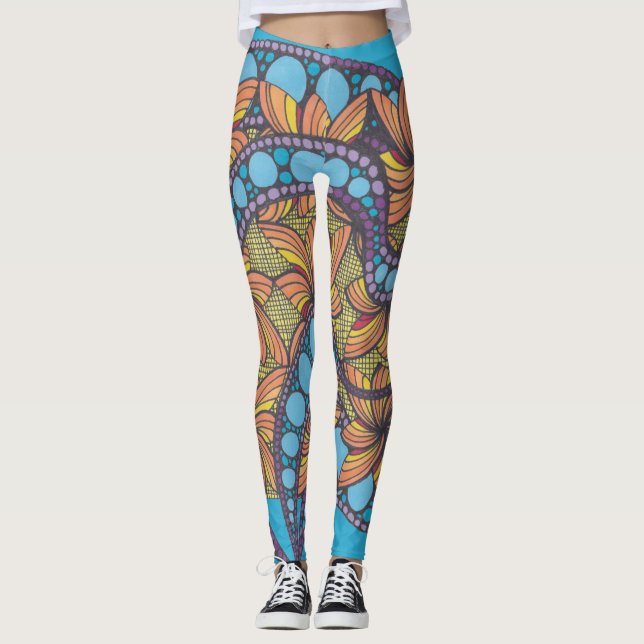 Psykedelisk, dockkonst, boho, abstrakt design leggings (Framsida)