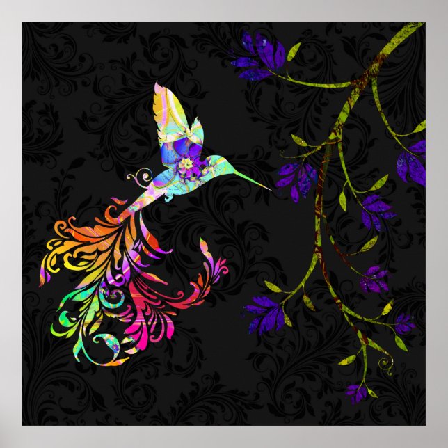 Psykedelisk eftermiddag, ett hummingbird-tryck poster (Framsidan)
