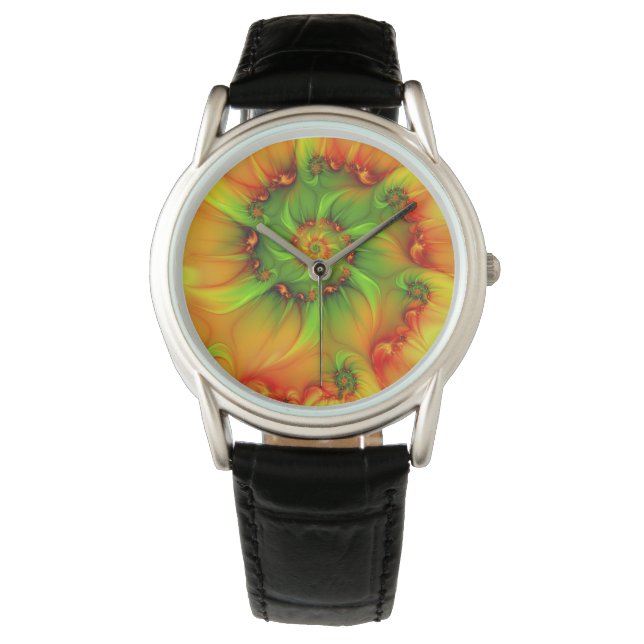 Psykedelisk färgfull modern Abstrakt Fractal Art Armbandsur (Framsida)