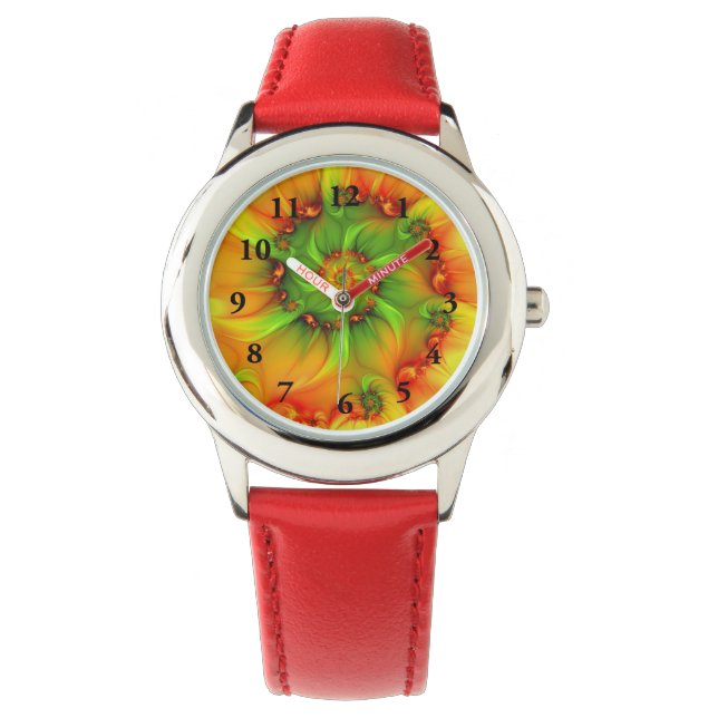 Psykedelisk färgfull modern Abstrakt Fractal Art Armbandsur (Framsida)