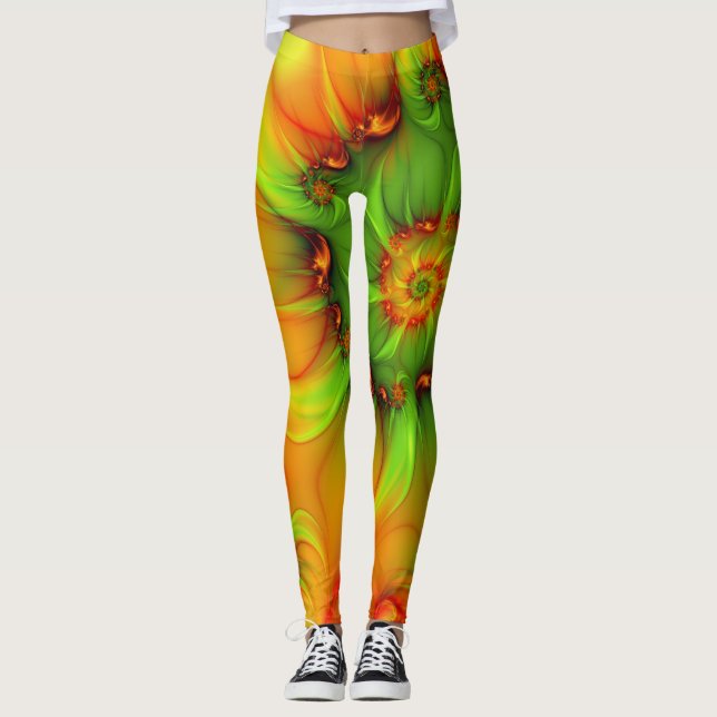 Psykedelisk färgfull modern Abstrakt Fractal Art Leggings (Framsida)