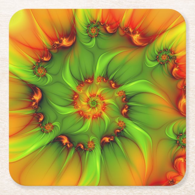 Psykedelisk färgfull modern Abstrakt Fractal Art Underlägg Papper Kvadrat (Framsidan)