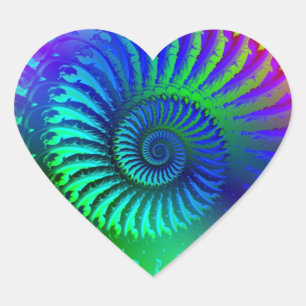 Psykedelisk Fractal Blue Turcos Hjärtformat Klistermärke