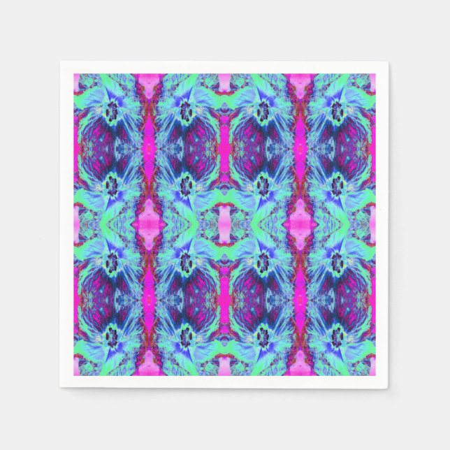 Psykedelisk Grönt och Blue Hibiscus Mönster Pappersservett (Framsidan)