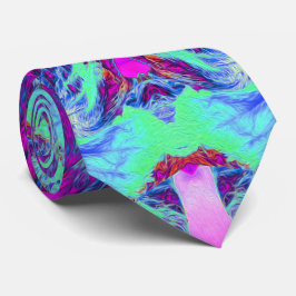 Psykedelisk Grönt och Blue Hibiscus Mönster Slips