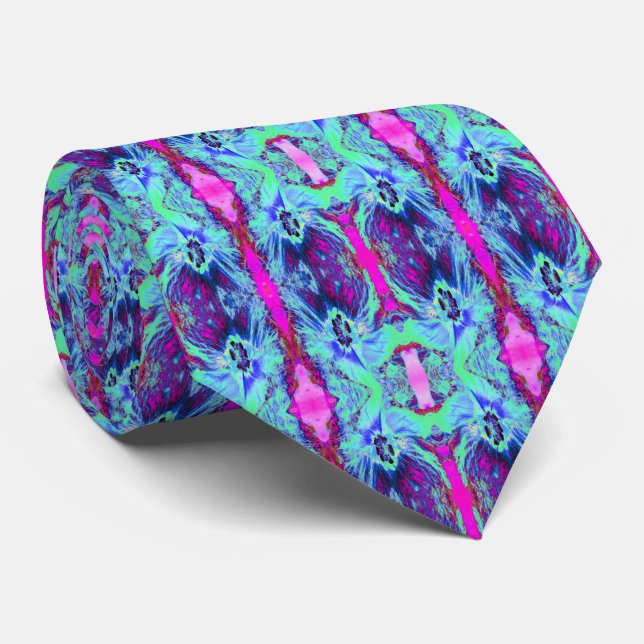 Psykedelisk Grönt och Blue Hibiscus Mönster Slips (Rullad)