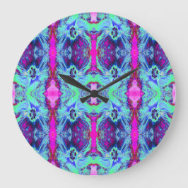 Psykedelisk Grönt och Blue Hibiscus Mönster Stor Klocka