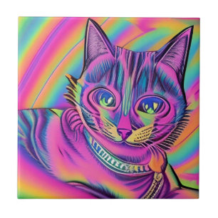 Psykedelisk gult för kattfärgad lila fuchsia kakelplatta