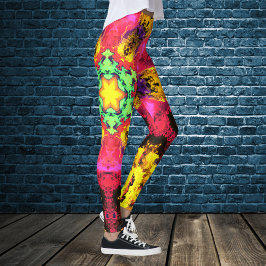 Psykedelisk Gult och Grönt för Rosa av feber Leggings