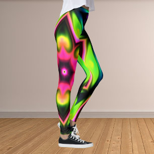 Psykedelisk Gult och Grönt för Rosa av feber Leggings