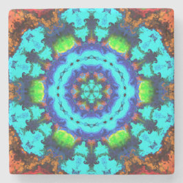 Psykedelisk Hippie Flower Blue-Orange och -Grönt Stenunderlägg