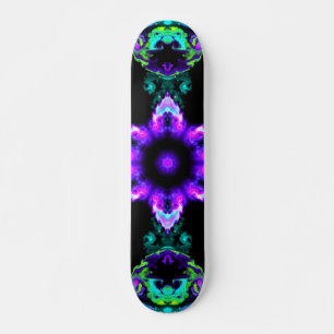 Psykedelisk Hippie Flower Lila Teal and Black Mini Skateboard Bräda 18,5 Cm