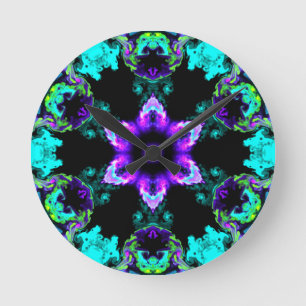 Psykedelisk Hippie Flower Lila Teal and Black Rund Klocka