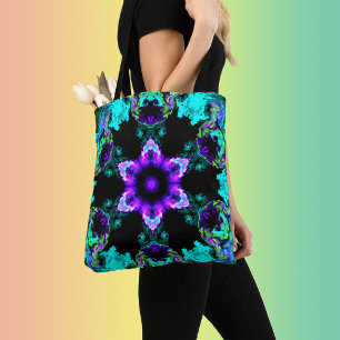 Psykedelisk Hippie Flower Lila Teal and Black Tygkasse