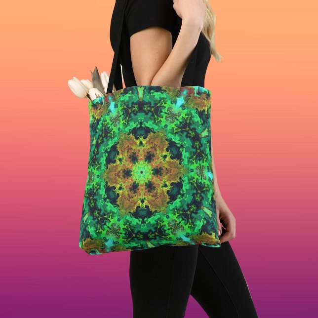 Psykedelisk Hippie Flower Orange och Grönt Tygkasse (Skapare uppladdad)