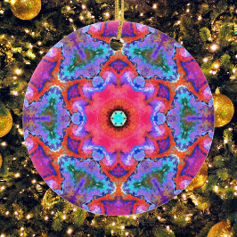 Psykedelisk Hippie Flower Rosa Blue och Orange Julgransprydnad Keramik