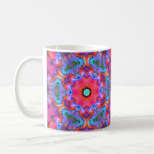 Psykedelisk Hippie Flower Rosa Blue och Orange Kaffemugg