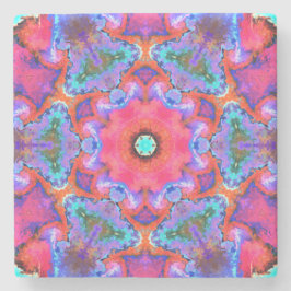 Psykedelisk Hippie Flower Rosa Blue och Orange Stenunderlägg