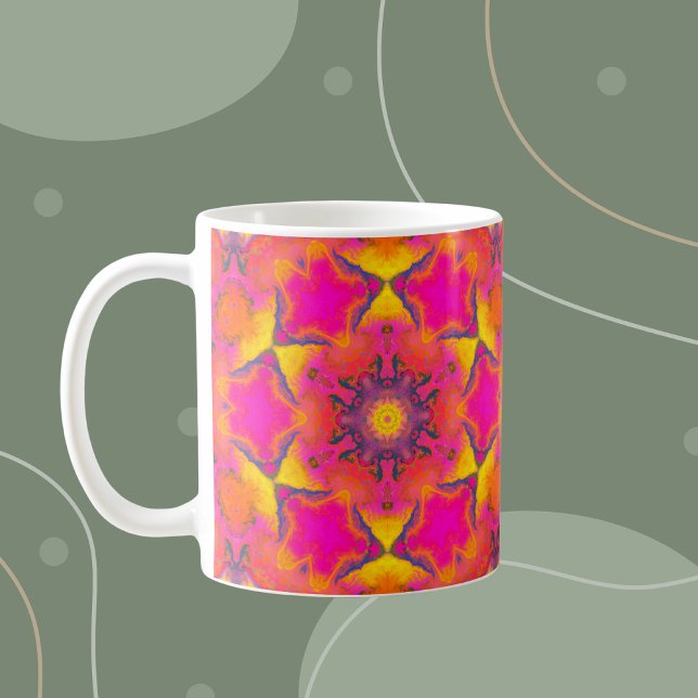 Psykedelisk Hippie Flower Rosa Lila och Gult Kaffemugg (Skapare uppladdad)