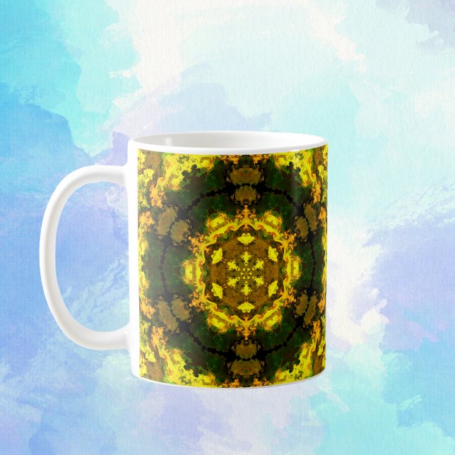 Psykedelisk Hippie-Gult och Grönt Kaffemugg (Skapare uppladdad)