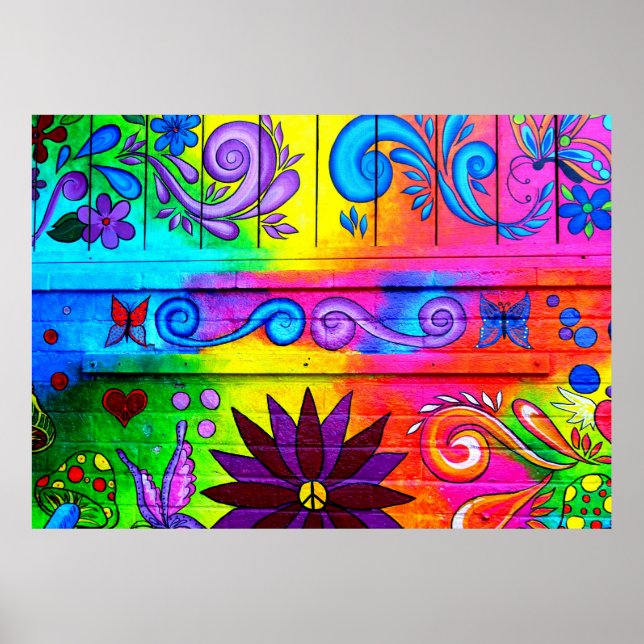 Psykedelisk hippie Mural poster (Framsidan)