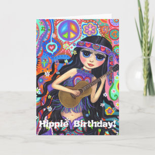 Psykedelisk Hippie Sjöjungfru Girl med Guitar Peac Kort