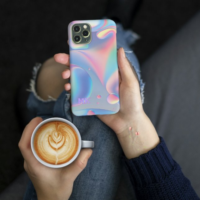 Psykedelisk Hippy Lava Lamp Stil Rainbow Bubble (Personalize your initial/monogram on this pretty, pastel psychedelic bubbles and swirls phone case)